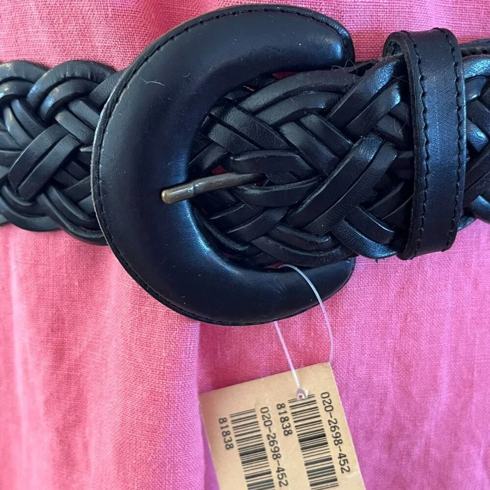Harold's Woman's Black Leather Woven Braided Made In Turkey Belt Sz Lr